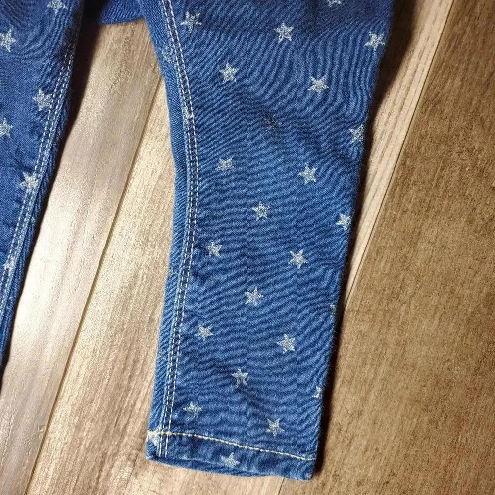 Old Navy Blue Medium Wash Skinny Jeggings Jeans Toddler Girl Size 18M Stars